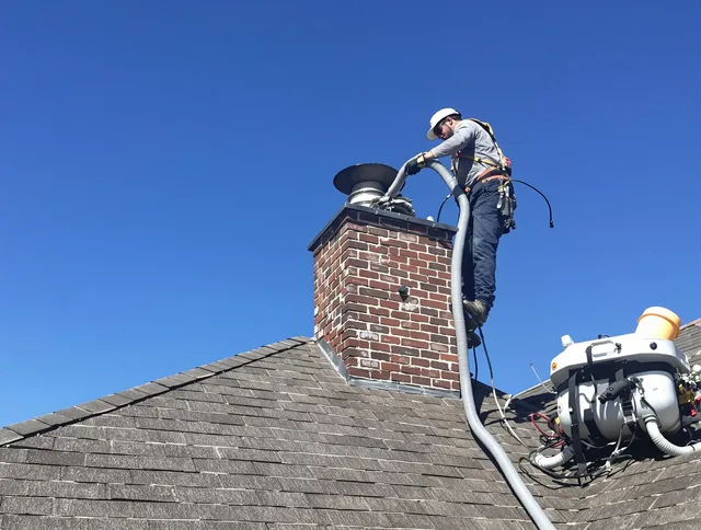 Dedicated Newark Chimney Sweep team member cleaning a chimney in Newark, OH