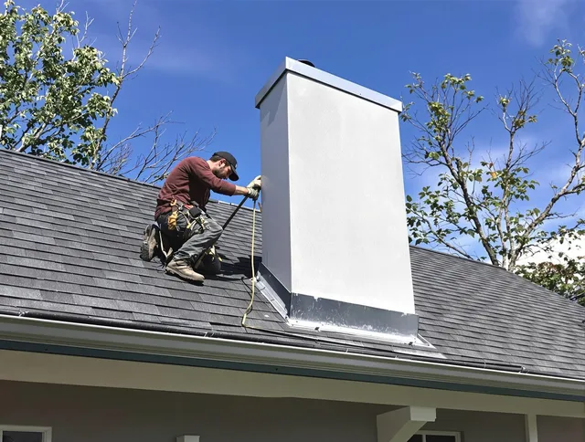 Newark Chimney Sweep team member finishing chimney construction in Newark, OH