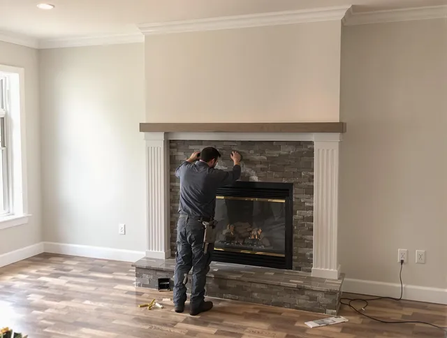 Newark Chimney Sweep finishing a custom fireplace install in Newark, OH